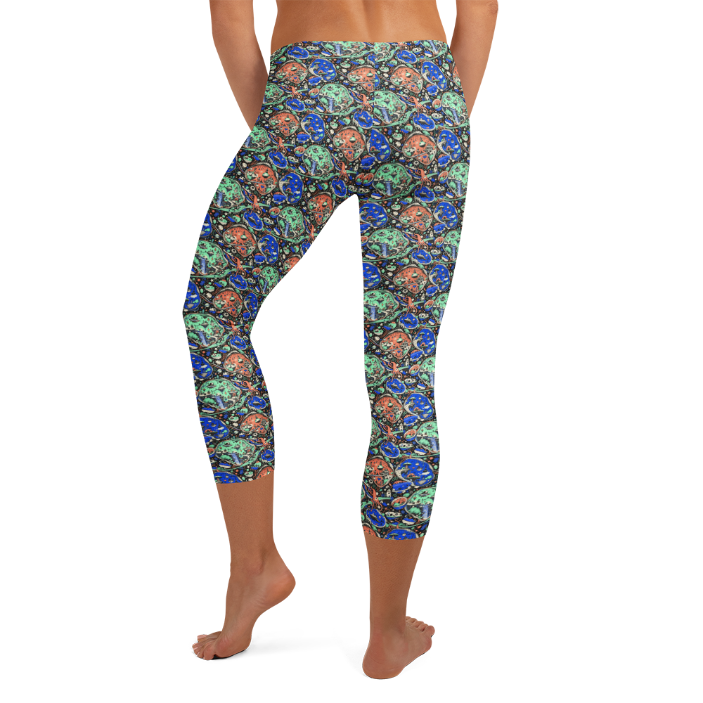 Cute Doodles Capri Leggings with Fun Character Art alternate view