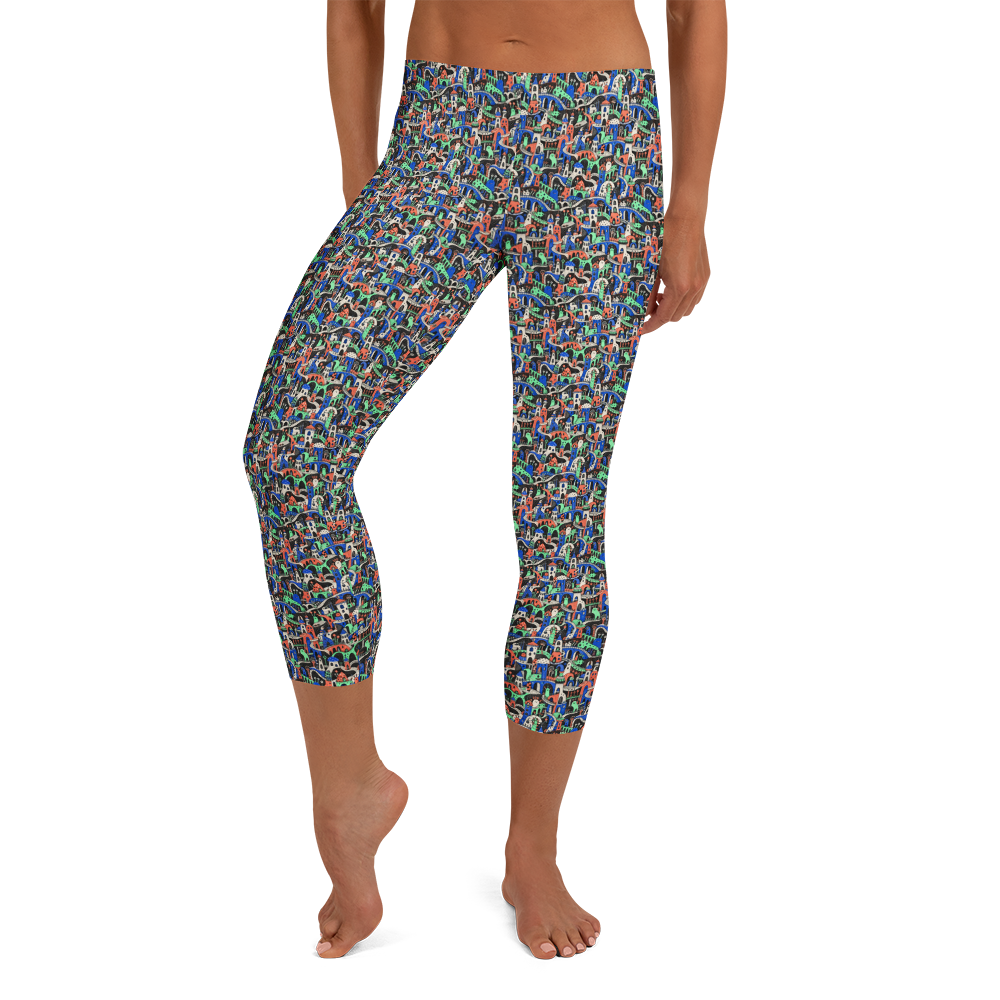 Colourful Cute Doodles Capri Leggings for Yoga