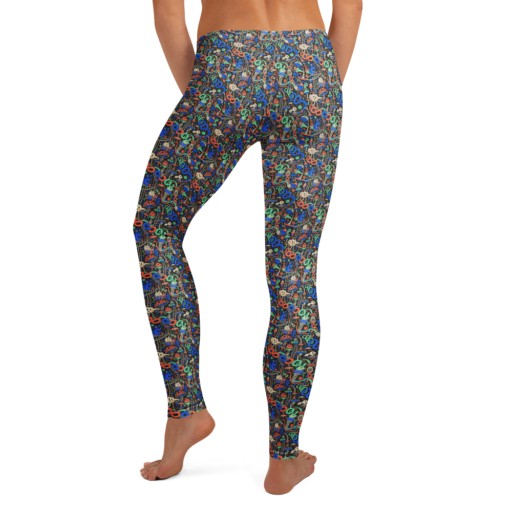 Cute Doodles Leggings with Happy Artwork alternate view