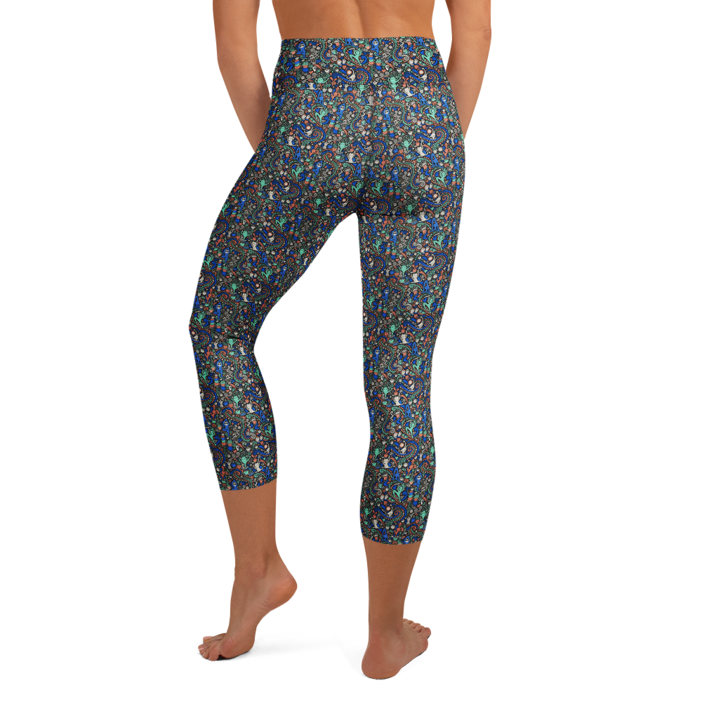 Coffee Time Yoga Capri Leggings with Cute Doodles alternate view
