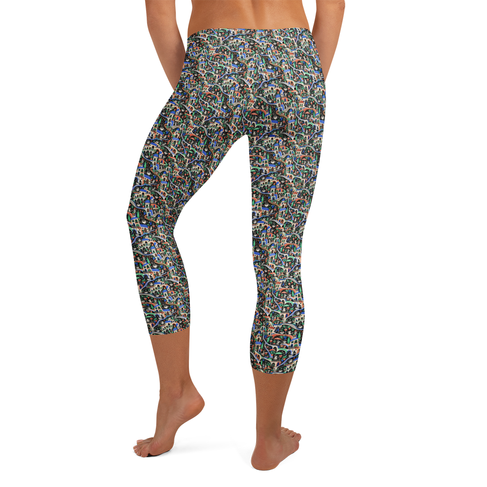 Coffee and Wine Capri Leggings with Cute Doodles alternate view