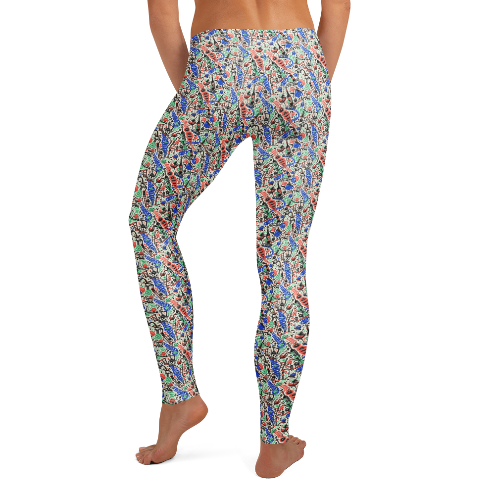 Coffee Wine Leggings with Cute Doodles alternate view