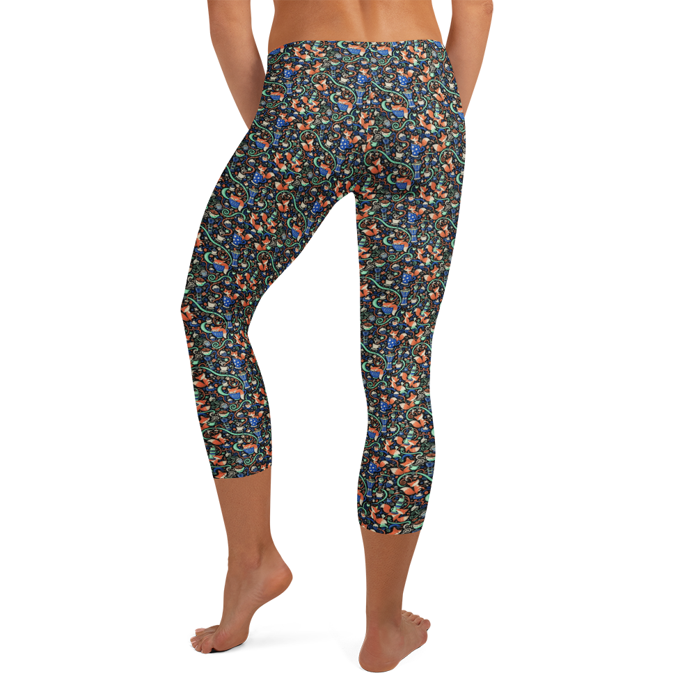 Fox Coffee Capri Leggings with Cute Doodles alternate view