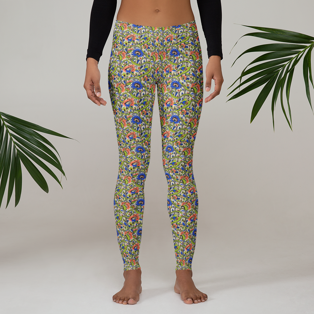 Artistic Vibrant Floral Doodle Leggings for All Occasions