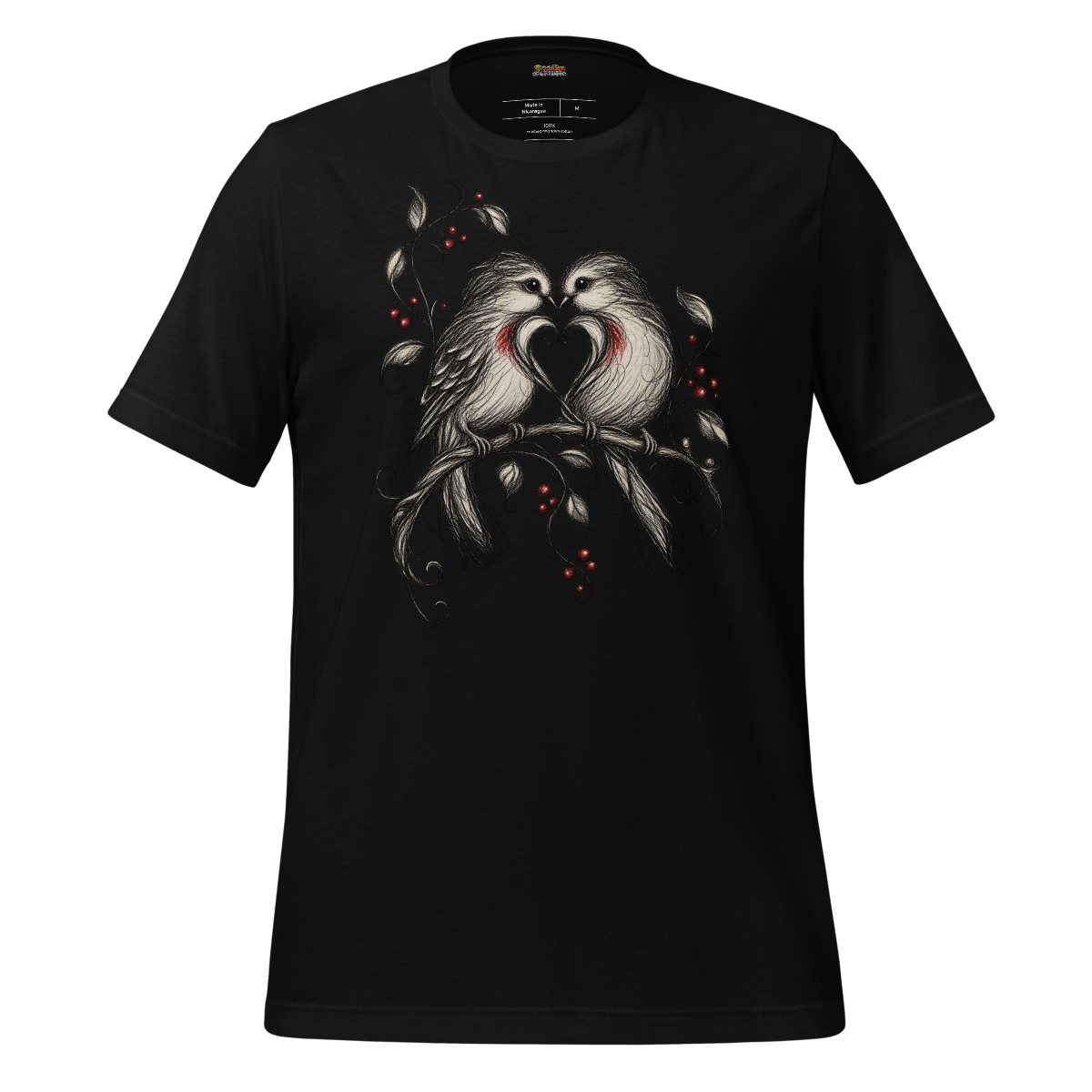 Lovebird Scribble T Shirt Whispers of Nature Design alternate view