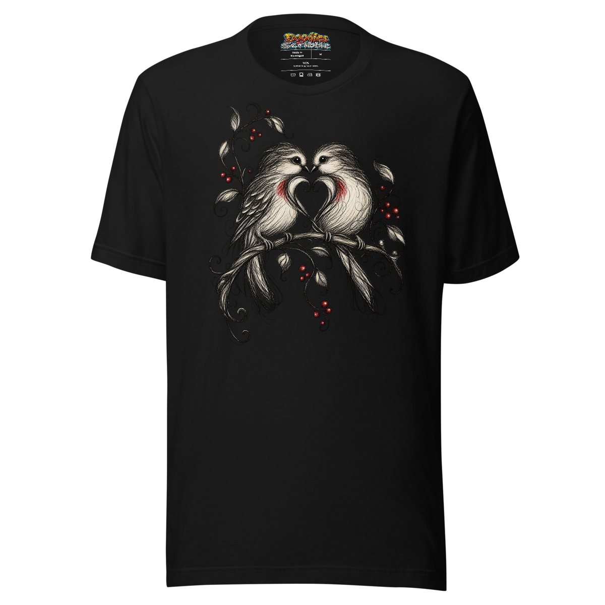 Lovebird Scribble T Shirt Whispers of Nature Design alternate view