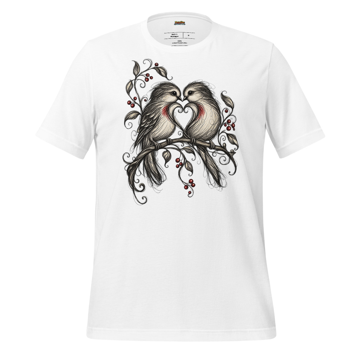 Lovebird Scribble T-Shirt - Whispers of Nature Design