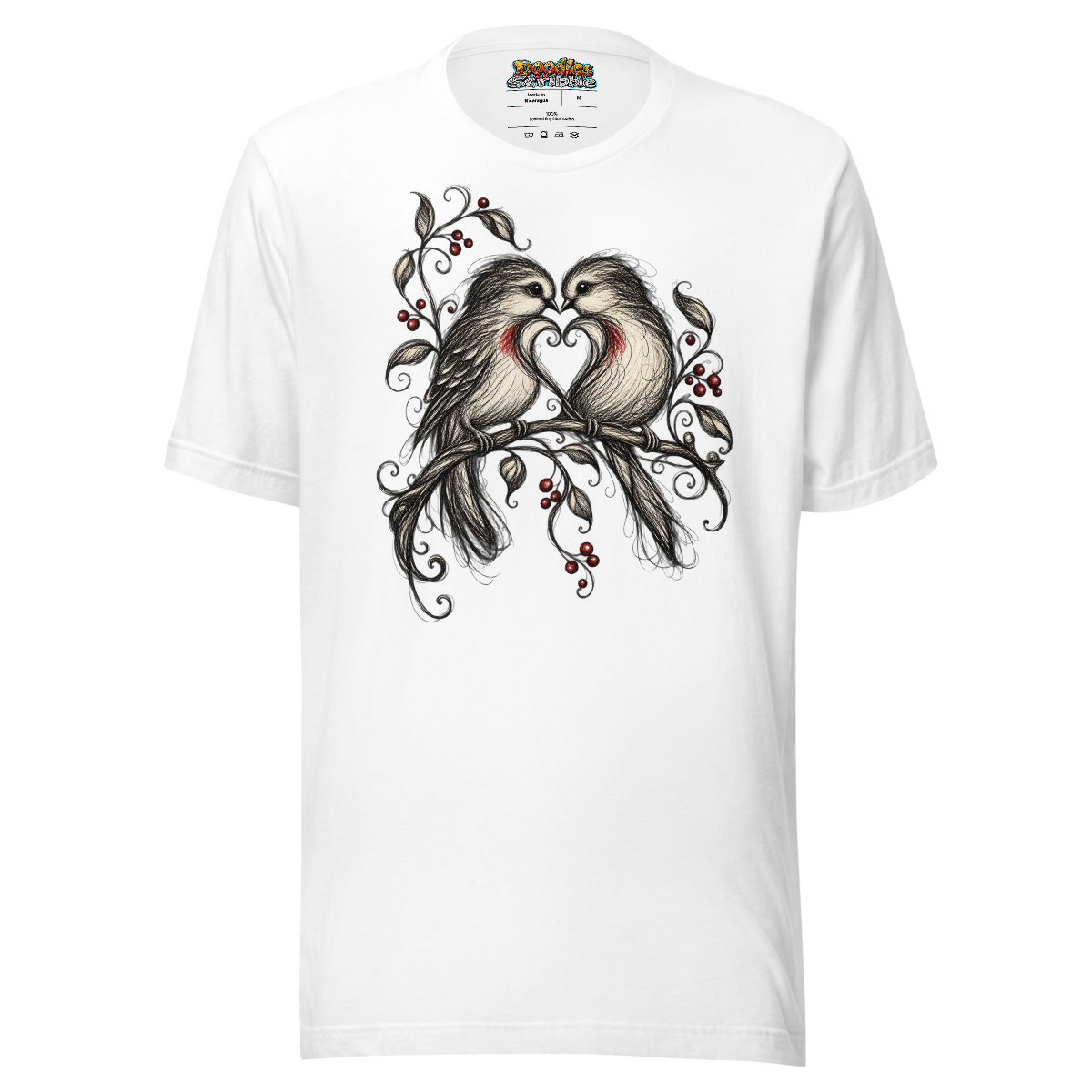 Lovebird Scribble T-Shirt - Whispers of Nature Design