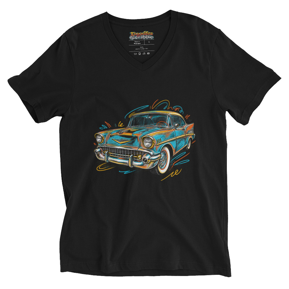 Retro Ride Car - Classic Car Color Burst Art — V-Neck T-Shirts in Black