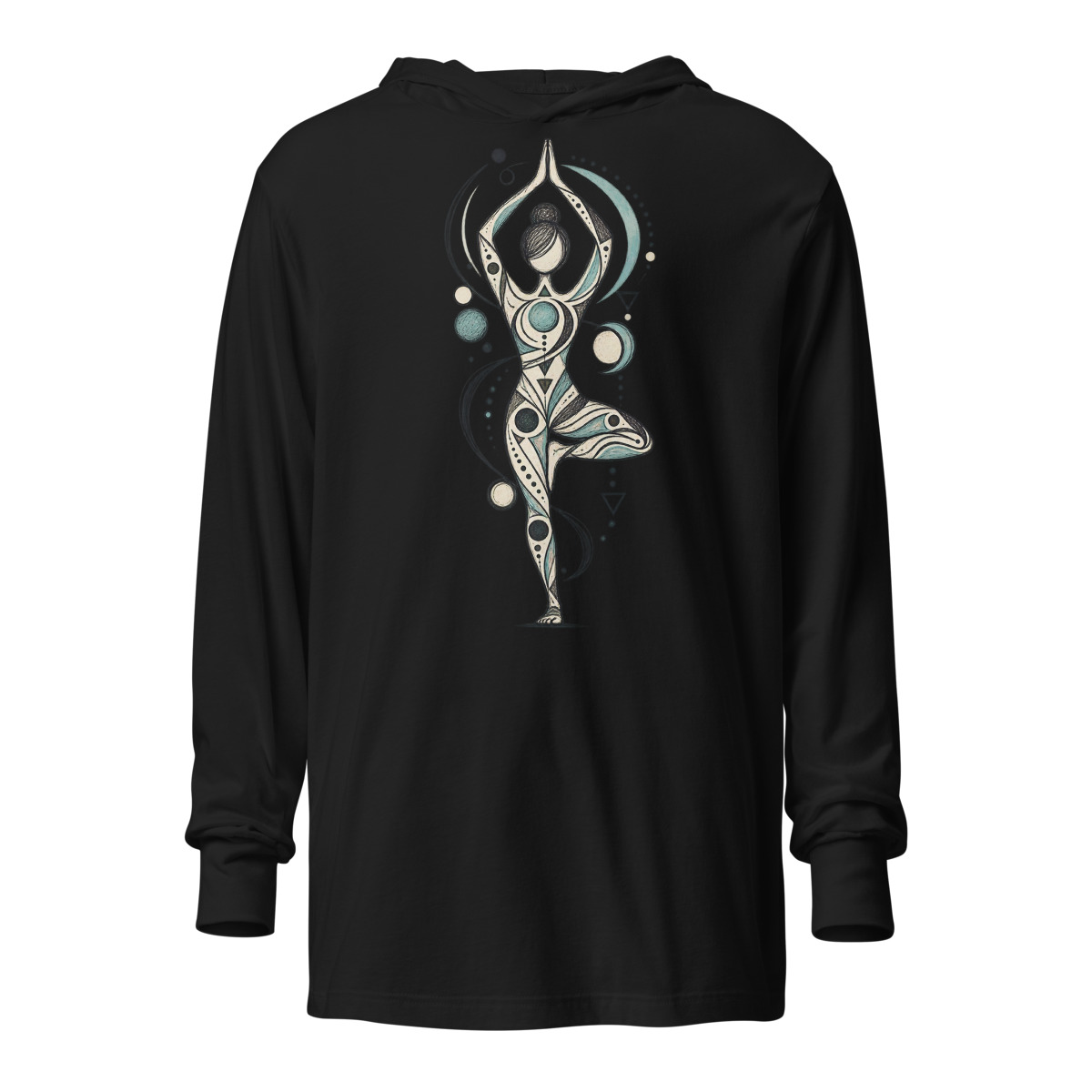 Yoga Balance with Abstract Geometric Doodle Unisex hooded long sleeve T shirt alternate view