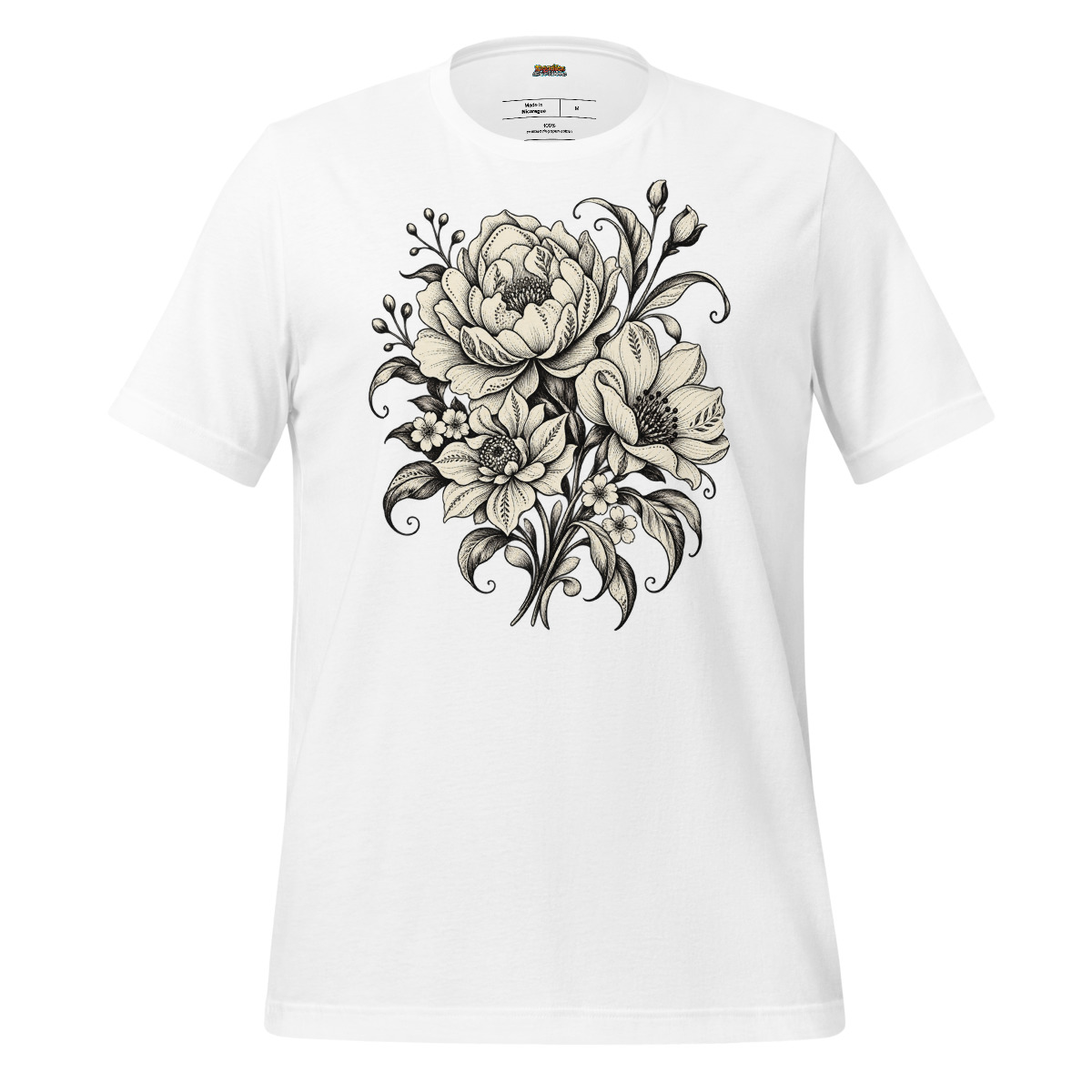 Monochrome Floral T-Shirt with Elegant Bloom Artwork