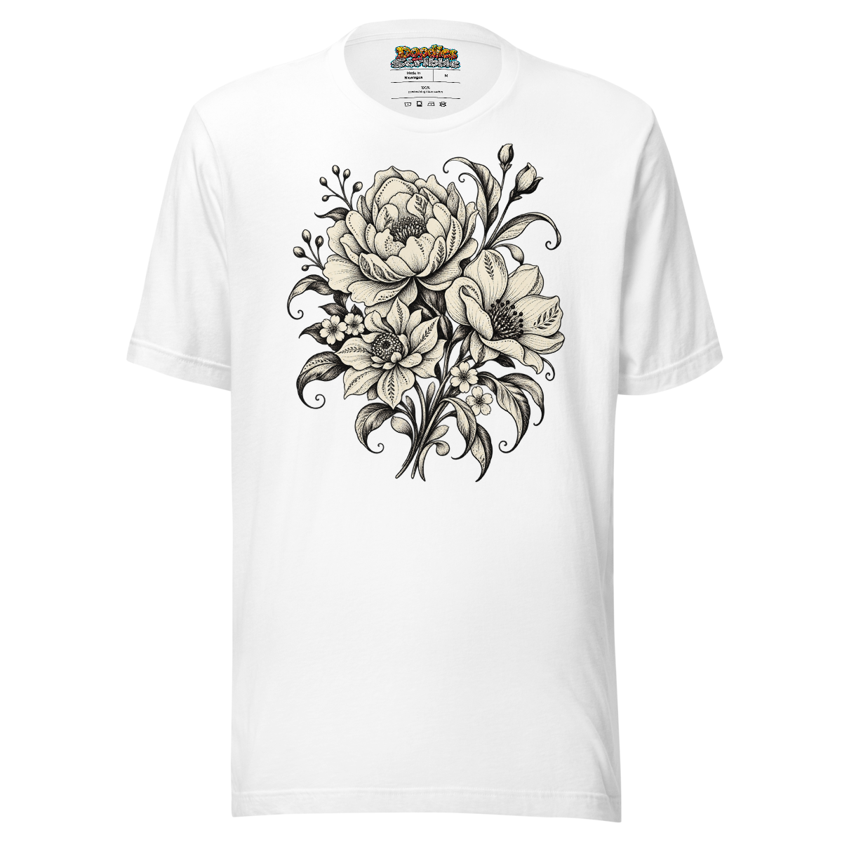 Monochrome Floral T-Shirt with Elegant Bloom Artwork