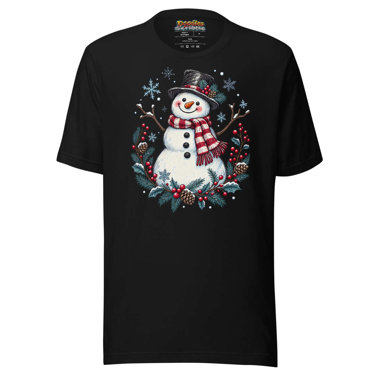 Festive Snowman T Shirt with Winter Wonderland Doodle alternate view