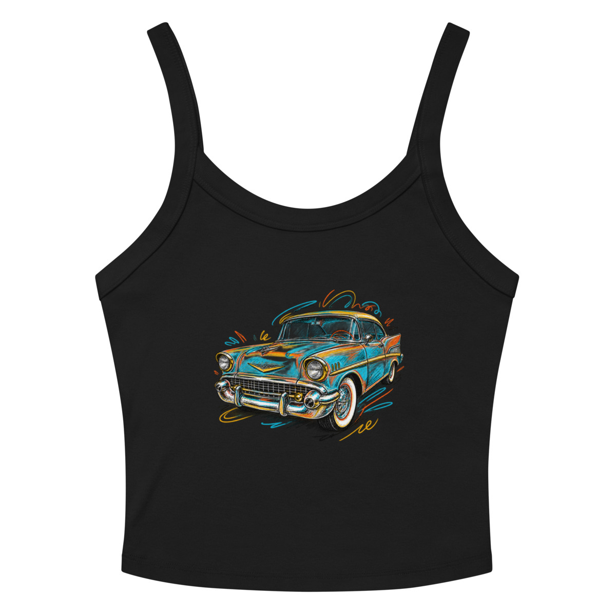 Retro Ride Car - Classic Car Color Burst Art — Women's Micro-Rib Tanks