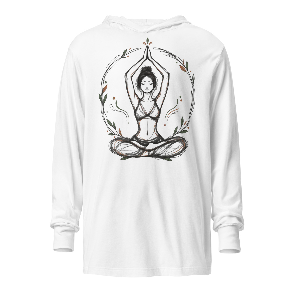 Yogic Serenity with Calm Pose Design — Unisex hooded long-sleeve T-shirt