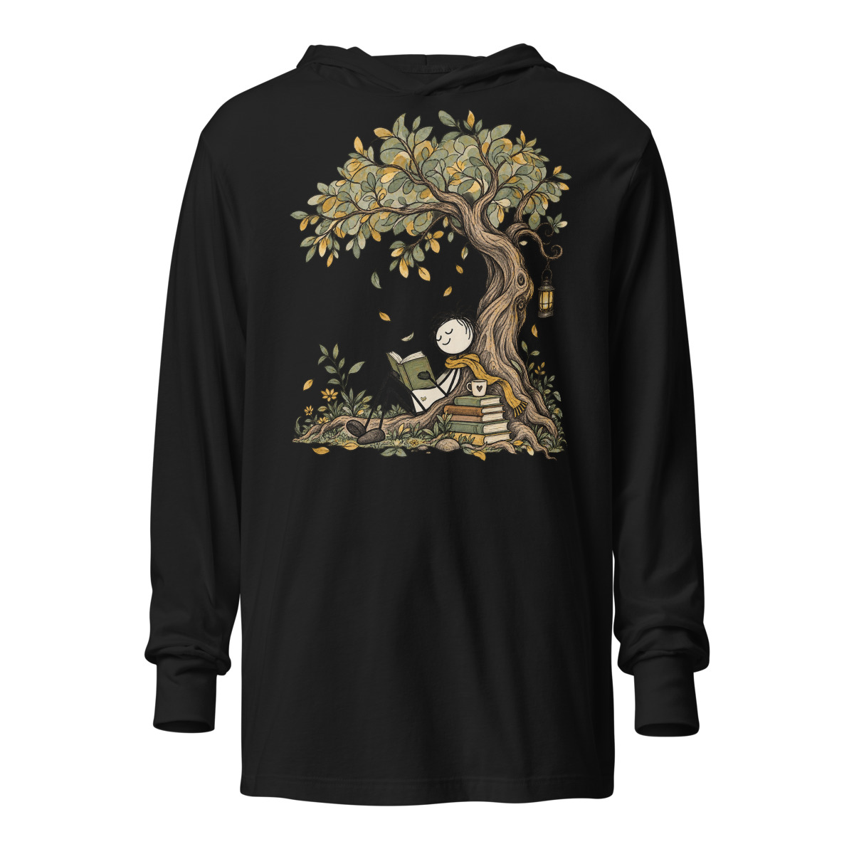Reading Nook Serene Stick Figure Retreat Unisex hooded long sleeve T shirt alternate view