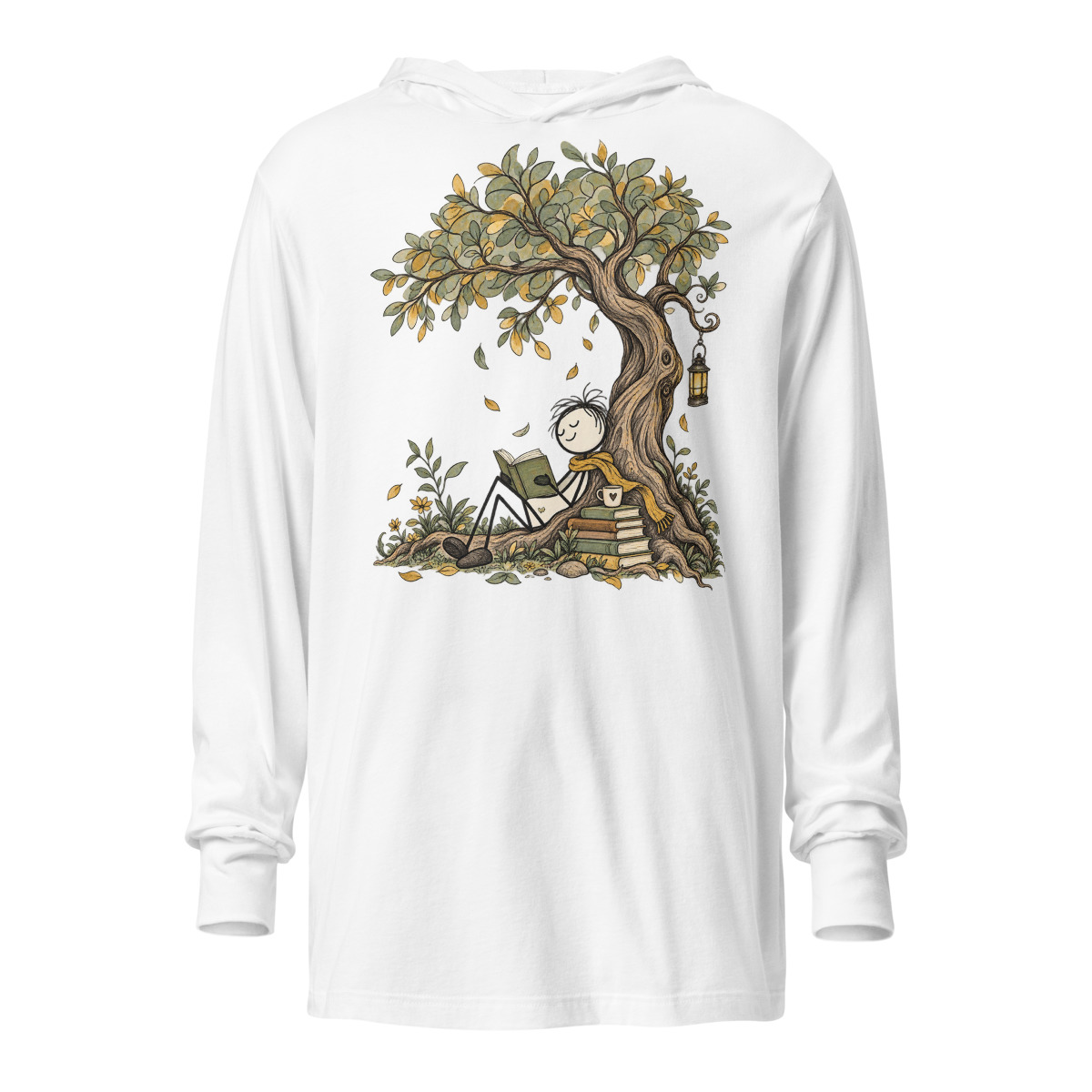 Reading Nook - Serene Stick Figure Retreat — Unisex hooded long-sleeve T-shirt