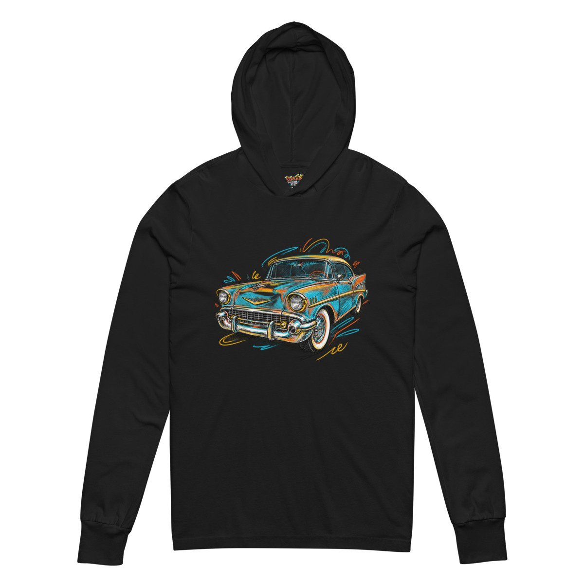Retro Ride Car - Classic Car Color Burst Art — Hooded Long-Sleeve Tees