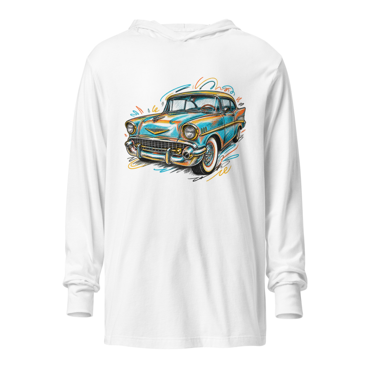 Retro Ride Car - Classic Car Color Burst Art — Unisex hooded long-sleeve T-shirt