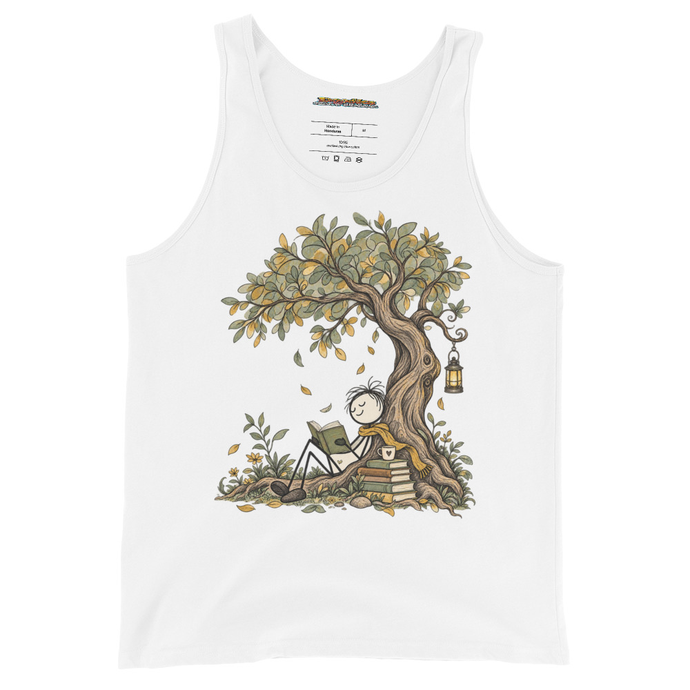 Reading Nook - Serene Stick Figure Retreat — Unisex tank top