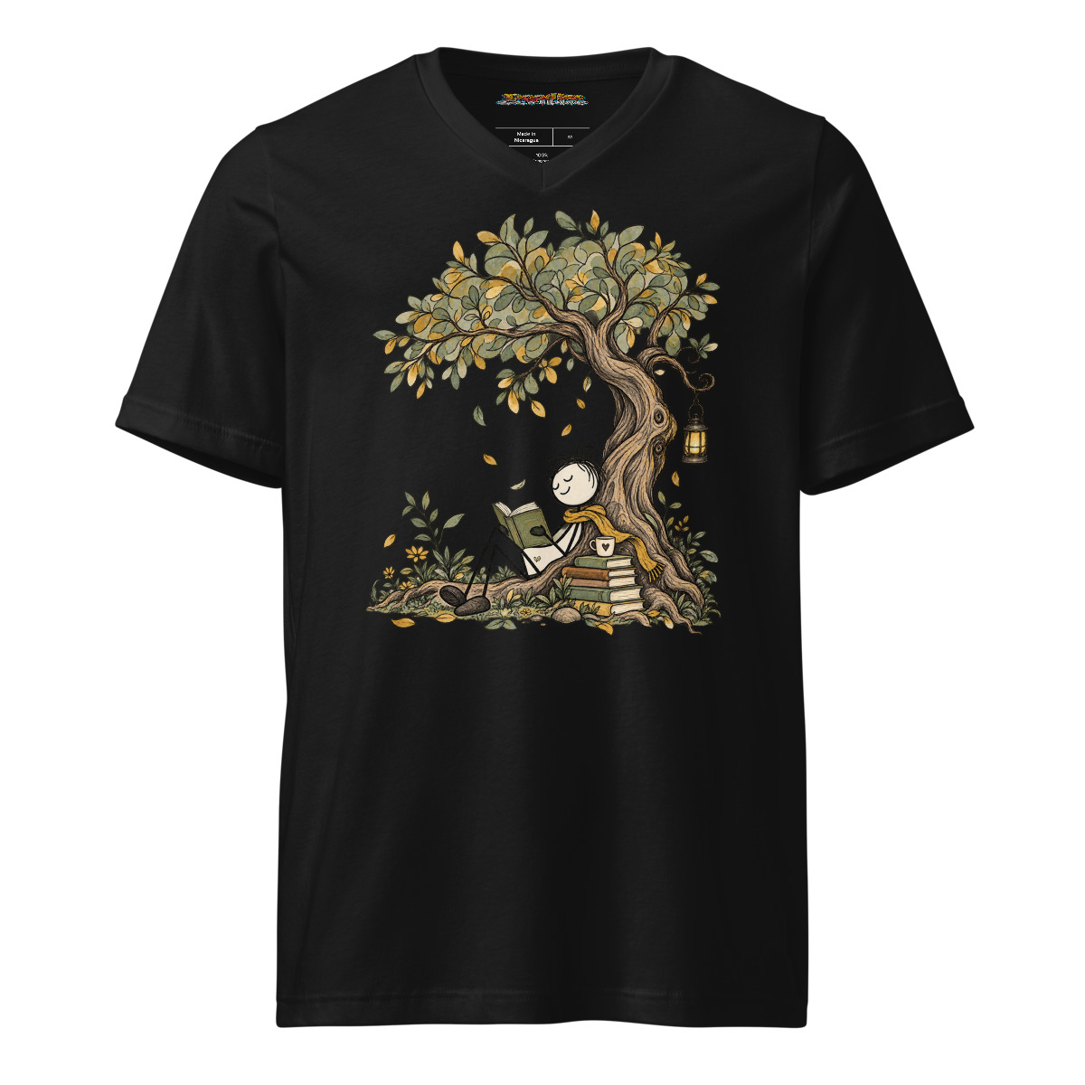 Reading Nook Serene Stick Figure Retreat Unisex V neck T shirt alternate view