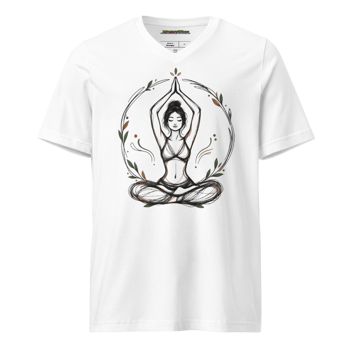 Yogic Serenity with Calm Pose Design — Unisex V-neck T-shirt in White