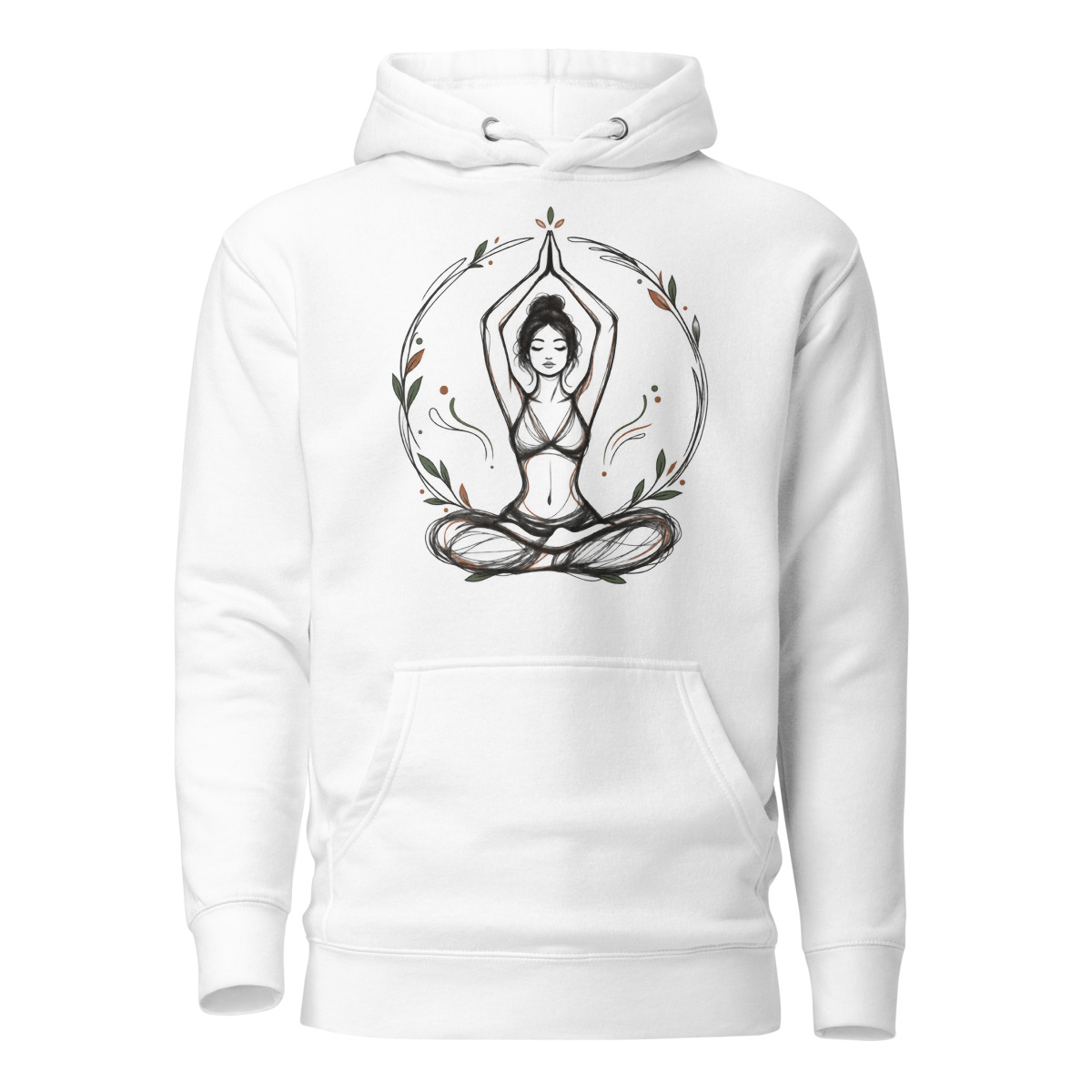 Yogic Serenity with Calm Pose Design Unisex pullover hoodie in White