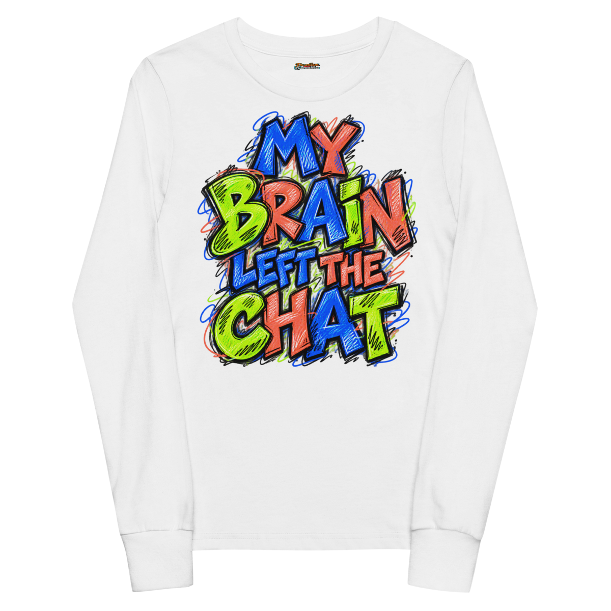 My Brain Left The Chat Youth Long Sleeve T Shirt in White