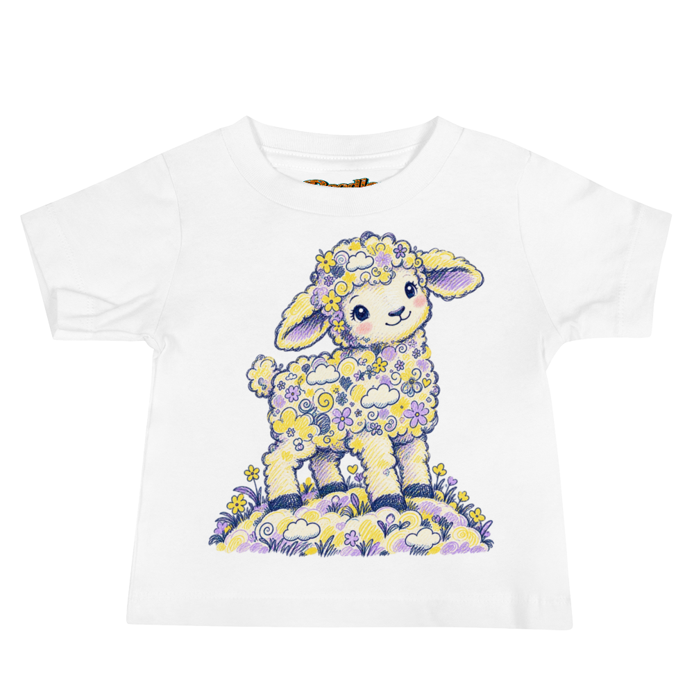 Lamb Perched On A Baby T Shirt in White