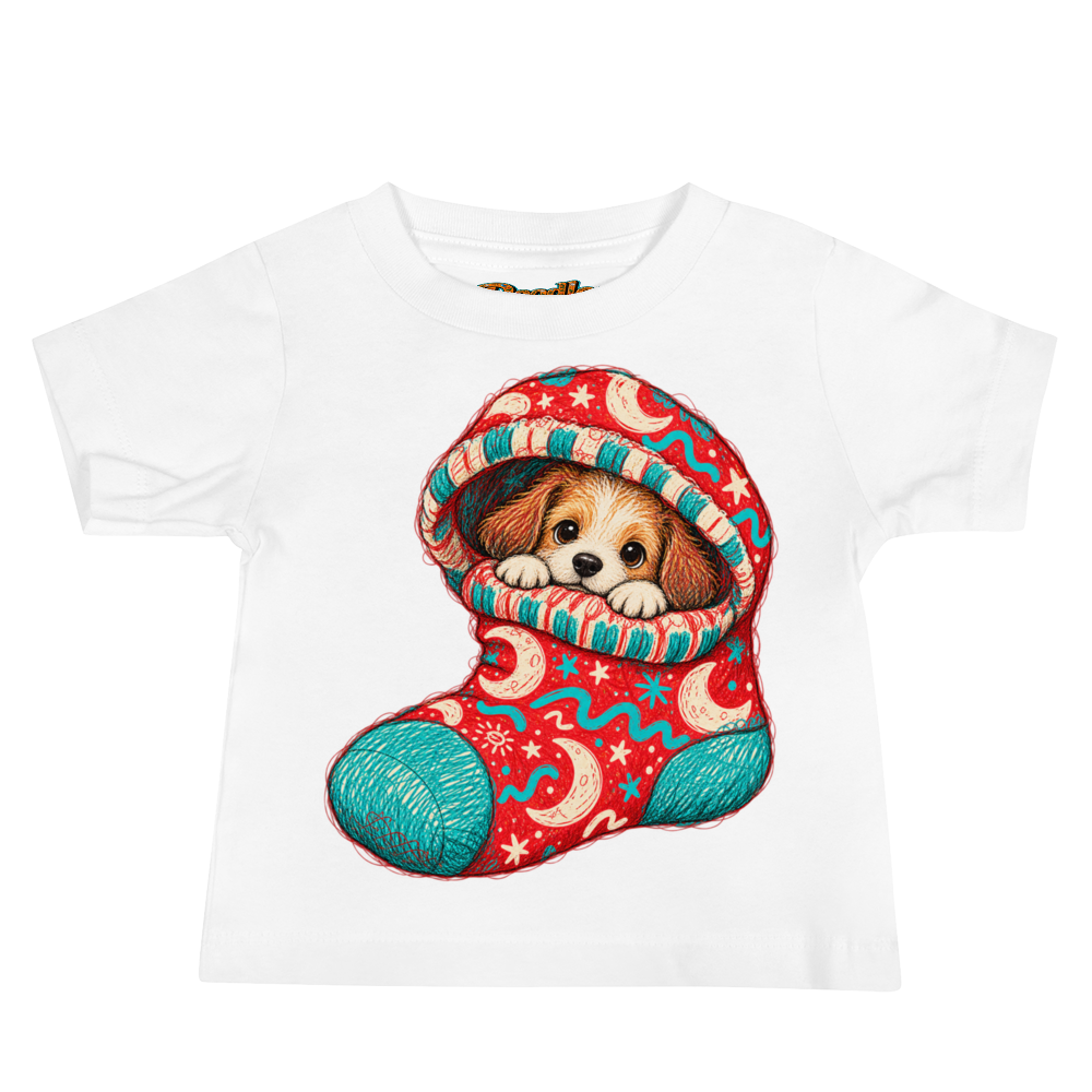 Puppy Peeking From An Baby T Shirt in White