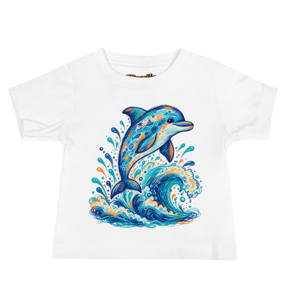 A Dolphin Calf Leaping Through A Wave Baby T Shirt in White