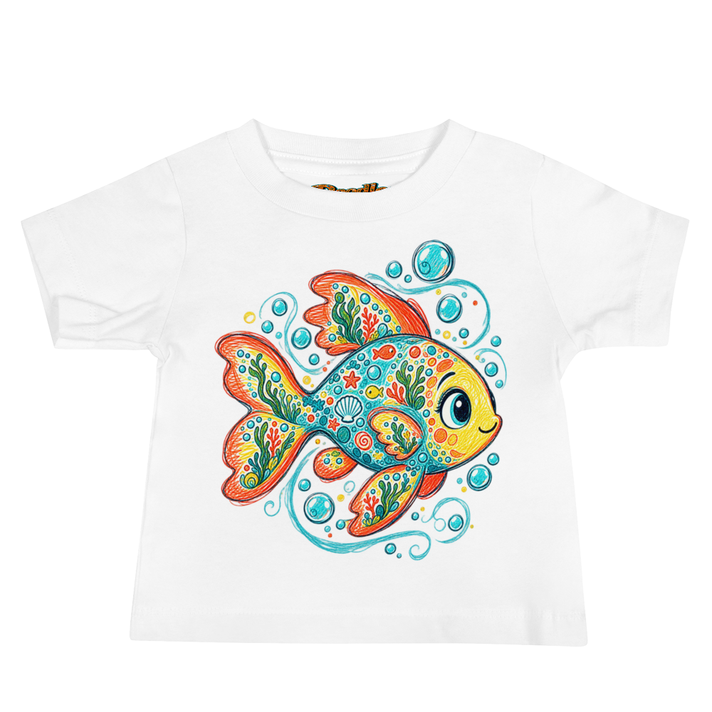 A Little Fish Exploring A Loose Bubble Baby T Shirt in White