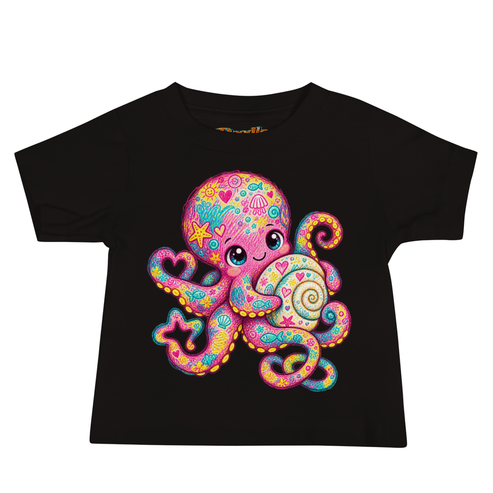 A Baby Octopus Cuddling A Soft Spiral Baby T Shirt alternate view