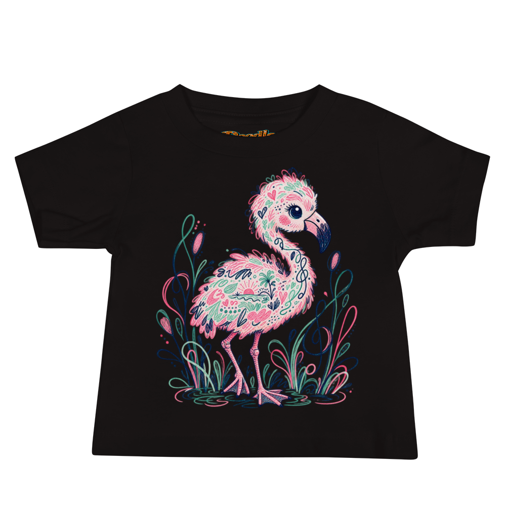 A Flamingo Chick Standing Among Wavy Reeds Baby T Shirt alternate view