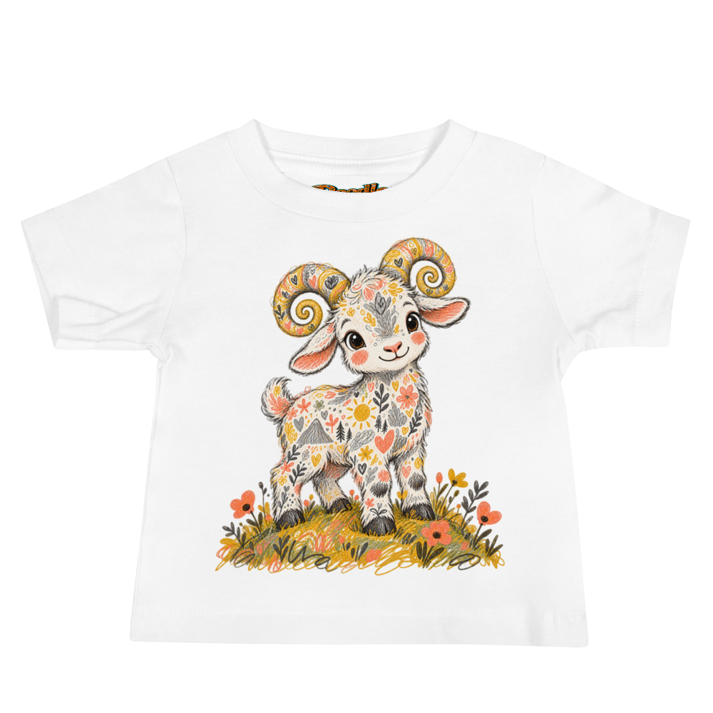 A Baby Goat Standing On A Tiny Baby T Shirt