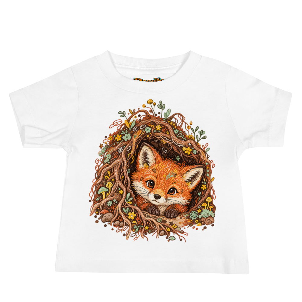 A Fox Cub Peeking From A Den Baby T Shirt