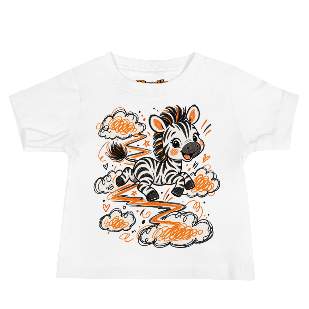 A Baby Zebra Making A Playful Zigzag Path Baby T Shirt in White