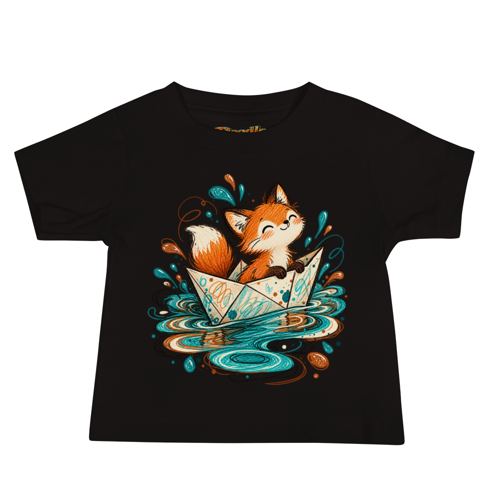 A Little Fox Riding A Paper Boat Through Baby T Shirt alternate view