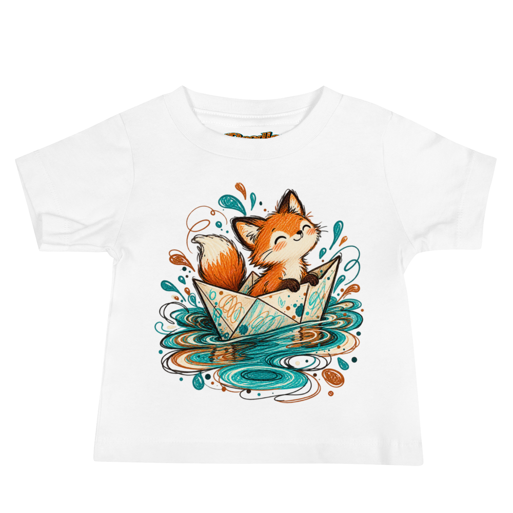 A Little Fox Riding A Paper Boat Through Baby T Shirt