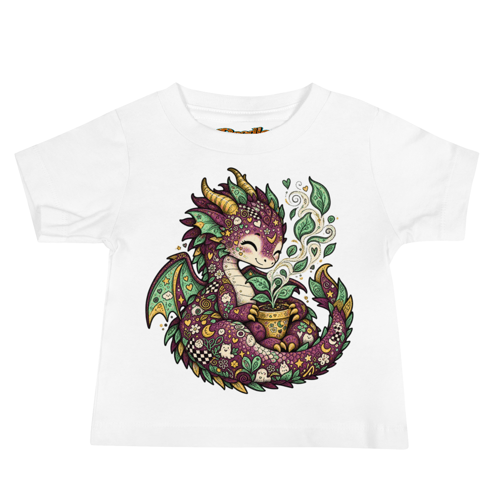 A Baby Dragon Curled Around A Tiny Potted Max Doodles Baby T Shirt