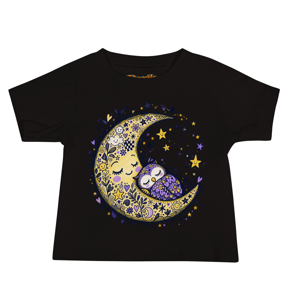 A Smiling Moon With A Small Sleeping Owl Max Doodles Baby T Shirt alternate view