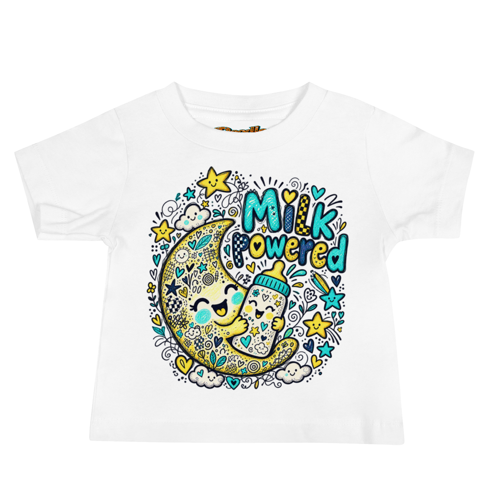 Exact Words Milk Powered Beside A Cheerful Moonandbottle Max Doodles Baby T Shirt