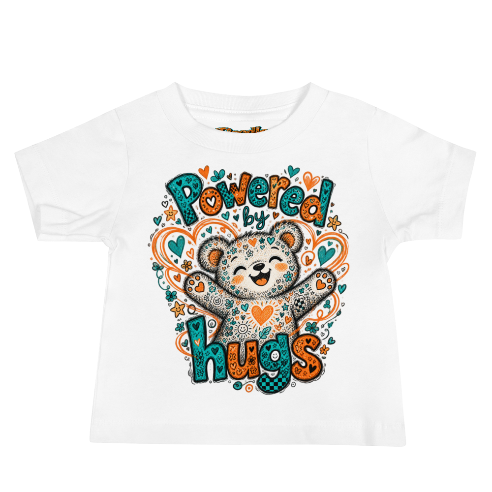 Exact Words Powered By Hugs Around A Smiling Max Doodles Baby T Shirt in White