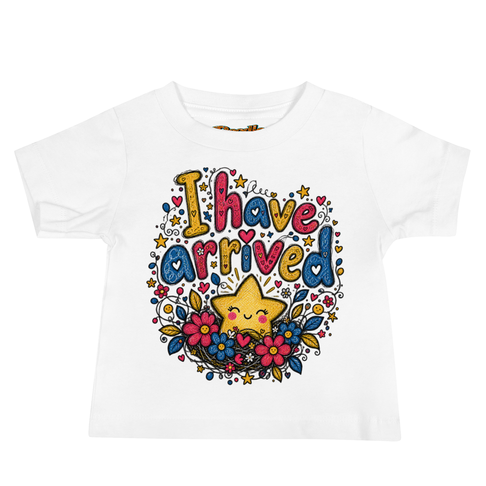 Exact Words I Have Arrived With A Tiny Max Doodles Baby T Shirt in White