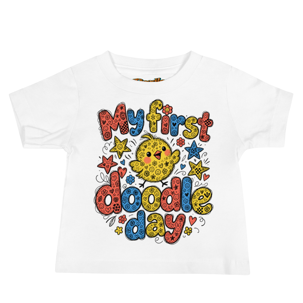 Exact Words My First Doodle Day With A Max Doodles Baby T Shirt in White