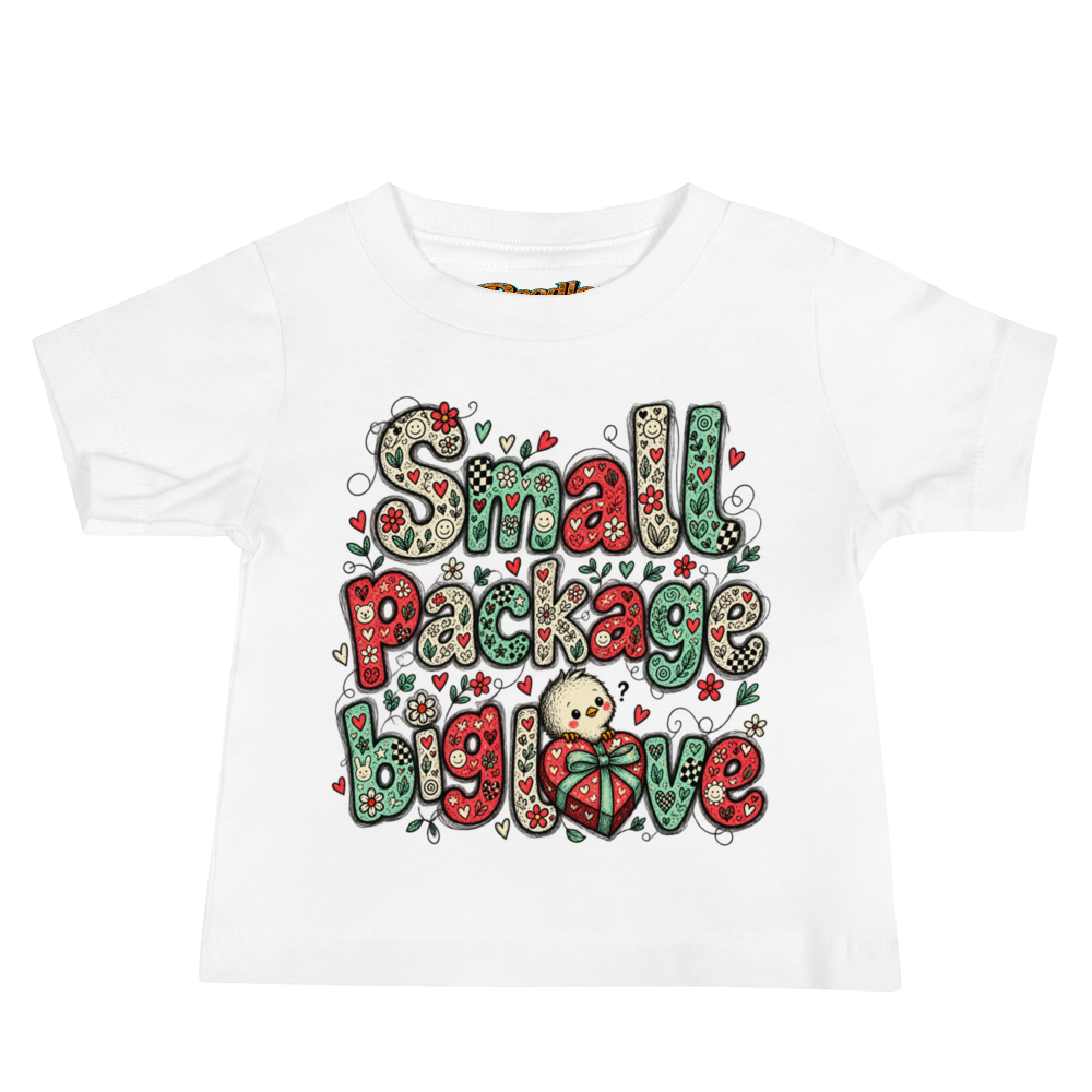 Exact Words Small Package Big Love With A Max Doodles Baby T Shirt in White