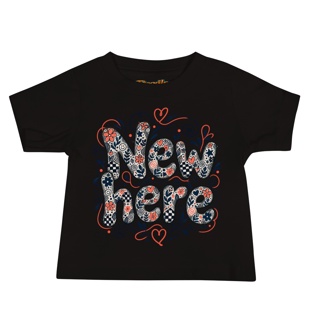 Exact Words New Here In Soft Rounded Lettering Max Doodles Baby T Shirt alternate view