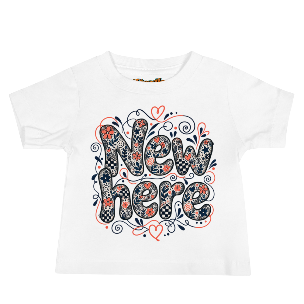 Exact Words New Here In Soft Rounded Lettering Max Doodles Baby T Shirt