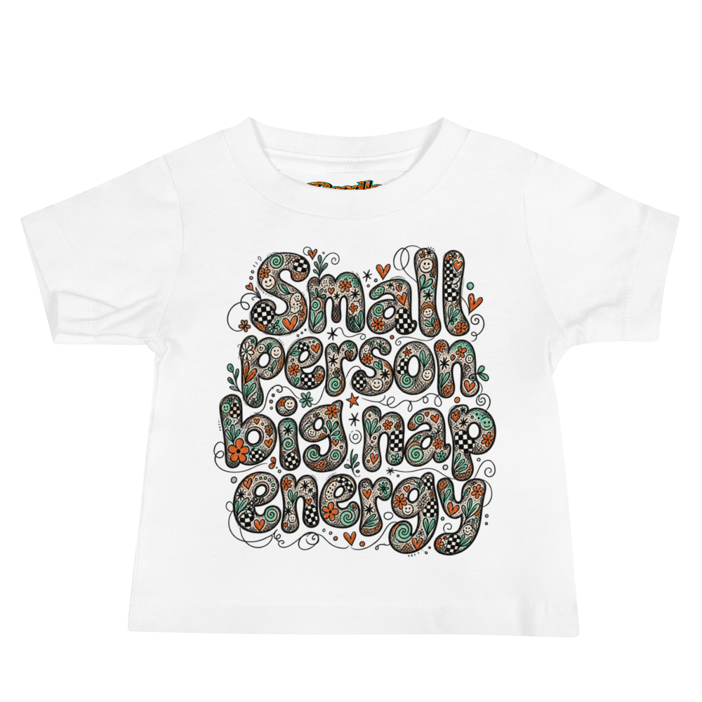 Exact Words Small Person Big Nap Energy In Max Doodles Baby T Shirt in White