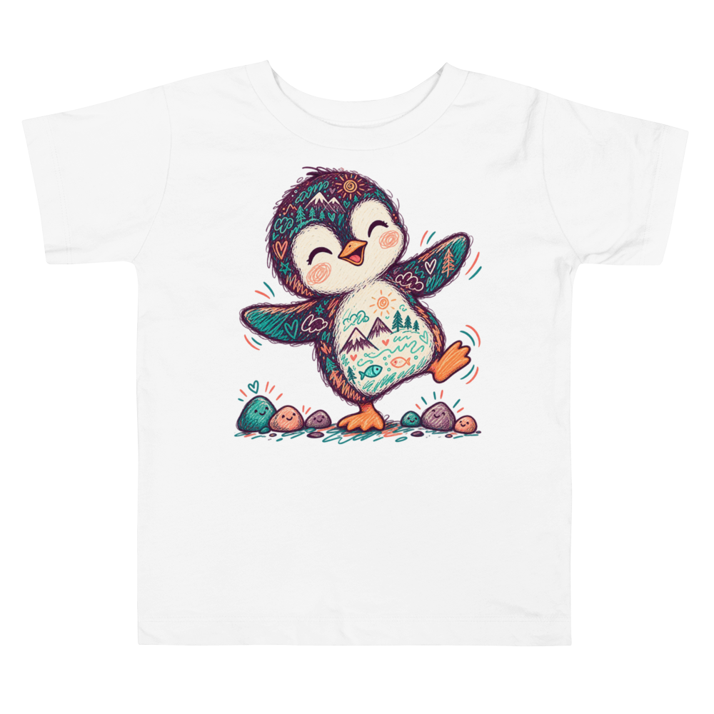 Penguin Learning To Balance Toddler T Shirt in White